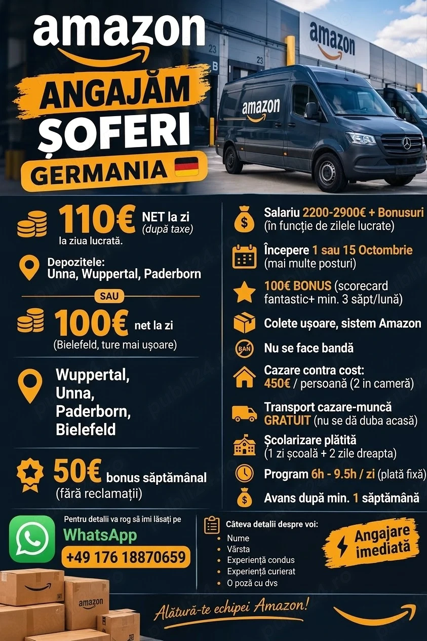 Angajam soferi germania salariu 2300-3000  net lunar