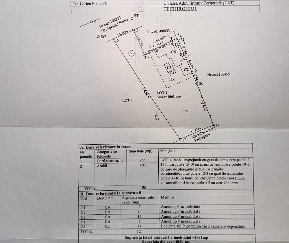  Teren de vânzare în Techirghiol, Constanța   1.061 mp2 + casă bătrânească locuibilă