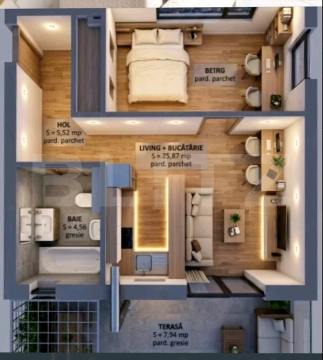 Apartament, 1 camera, 36 mp utili, zona de Nord, pret cu TVA inclus