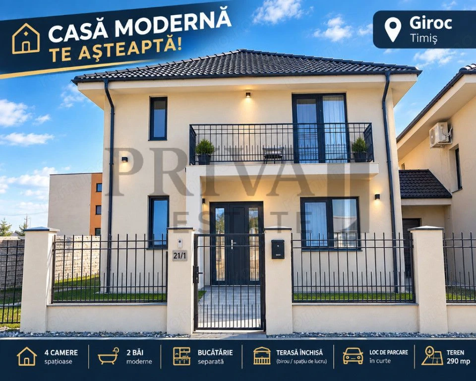 Duplex modern 4 camere, 2 bai, despartit prin camera tehnica Giroc