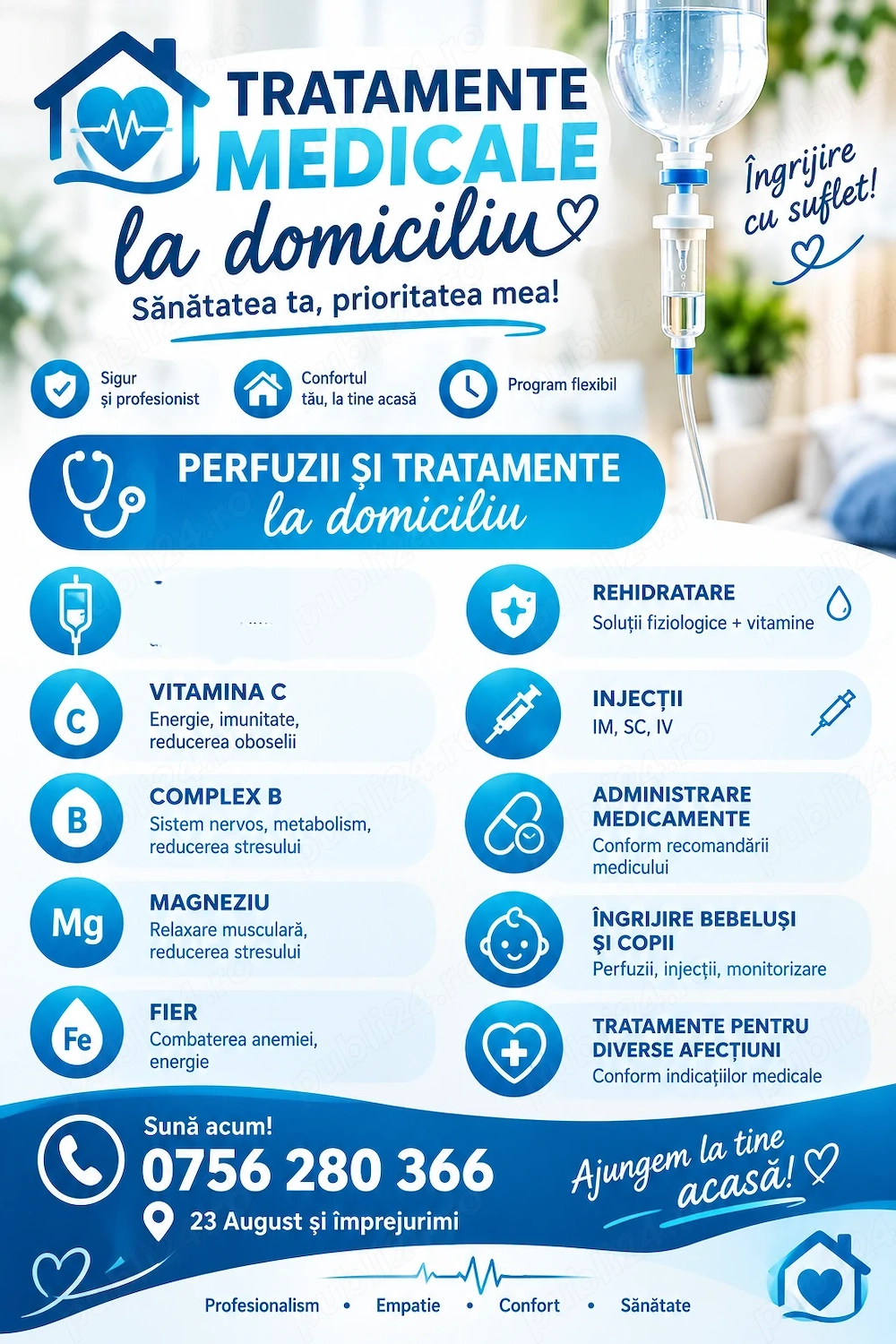 Ofer asistență medicală la domiciliul pacientului 