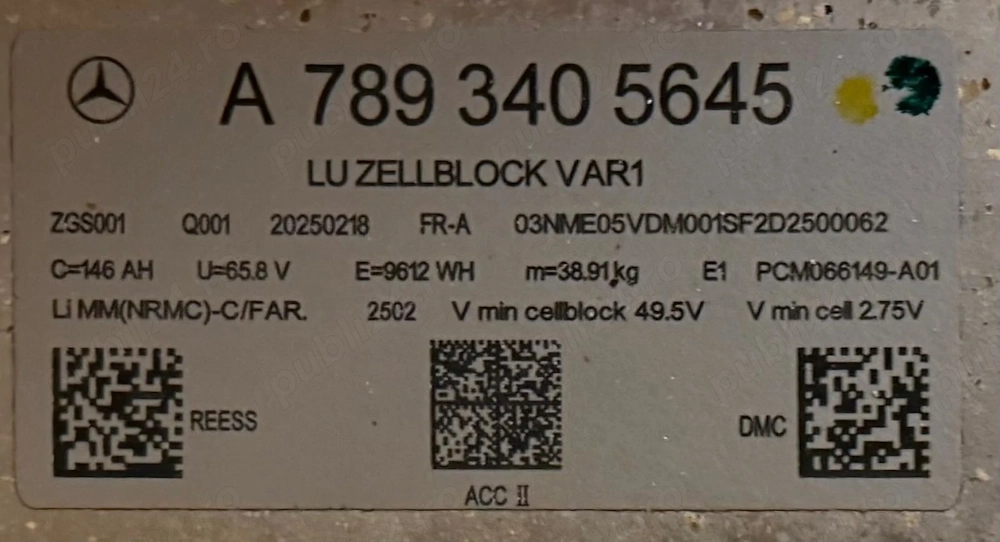 Modul Baterie Mercedes EQ 146Ah 65,8V 9,6KWh NMC 8
