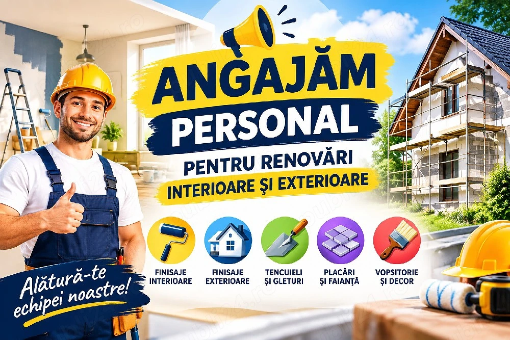  Angajăm personal pentru finisaje interioare și exterioare