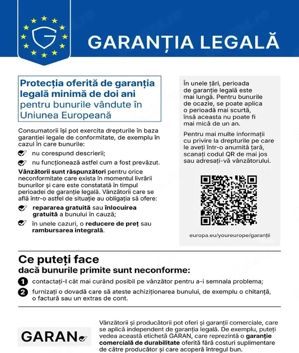 Notificare Garanție Legală 2026 Magazin Online | Gomag WooCommerce Shopify
