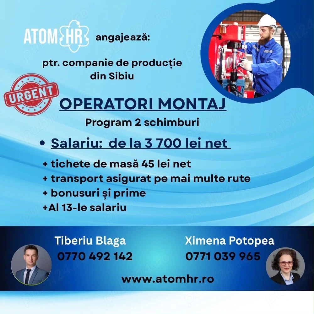 Atom HR angajează operator montaj 