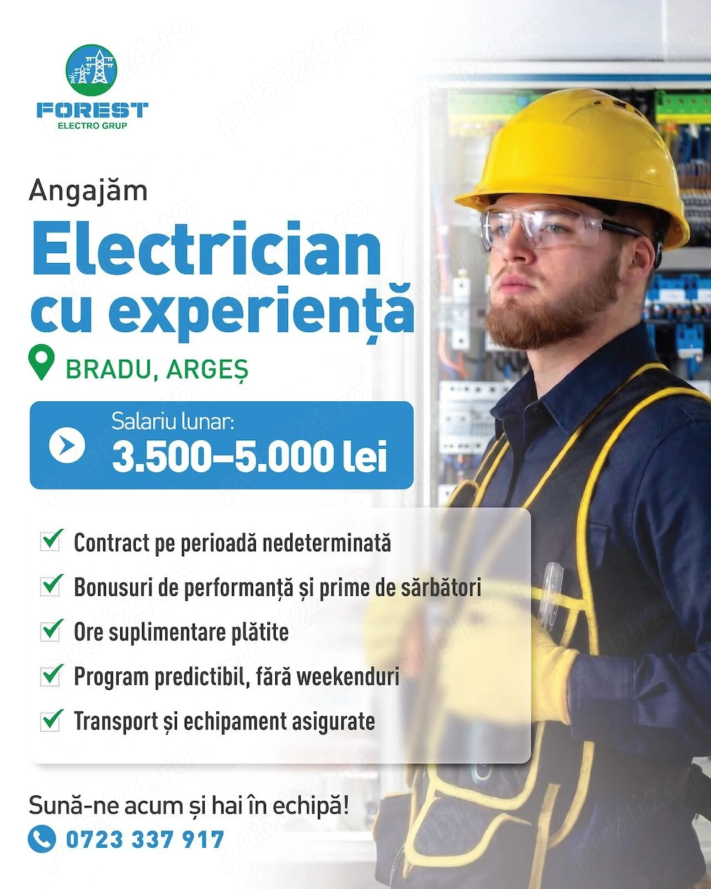 Căutăm electricieni cu experiență, oferim un salariu corect, bonusuri și beneficii!