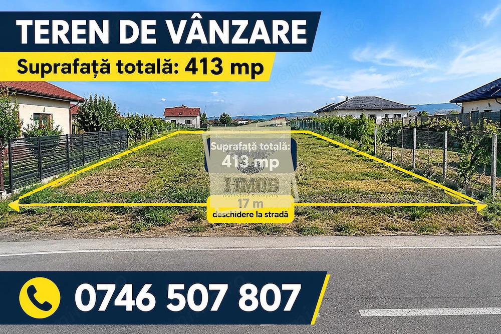 Teren Intravilan 413 mp deschidere 17 mp autorizatie de constructie si proiect