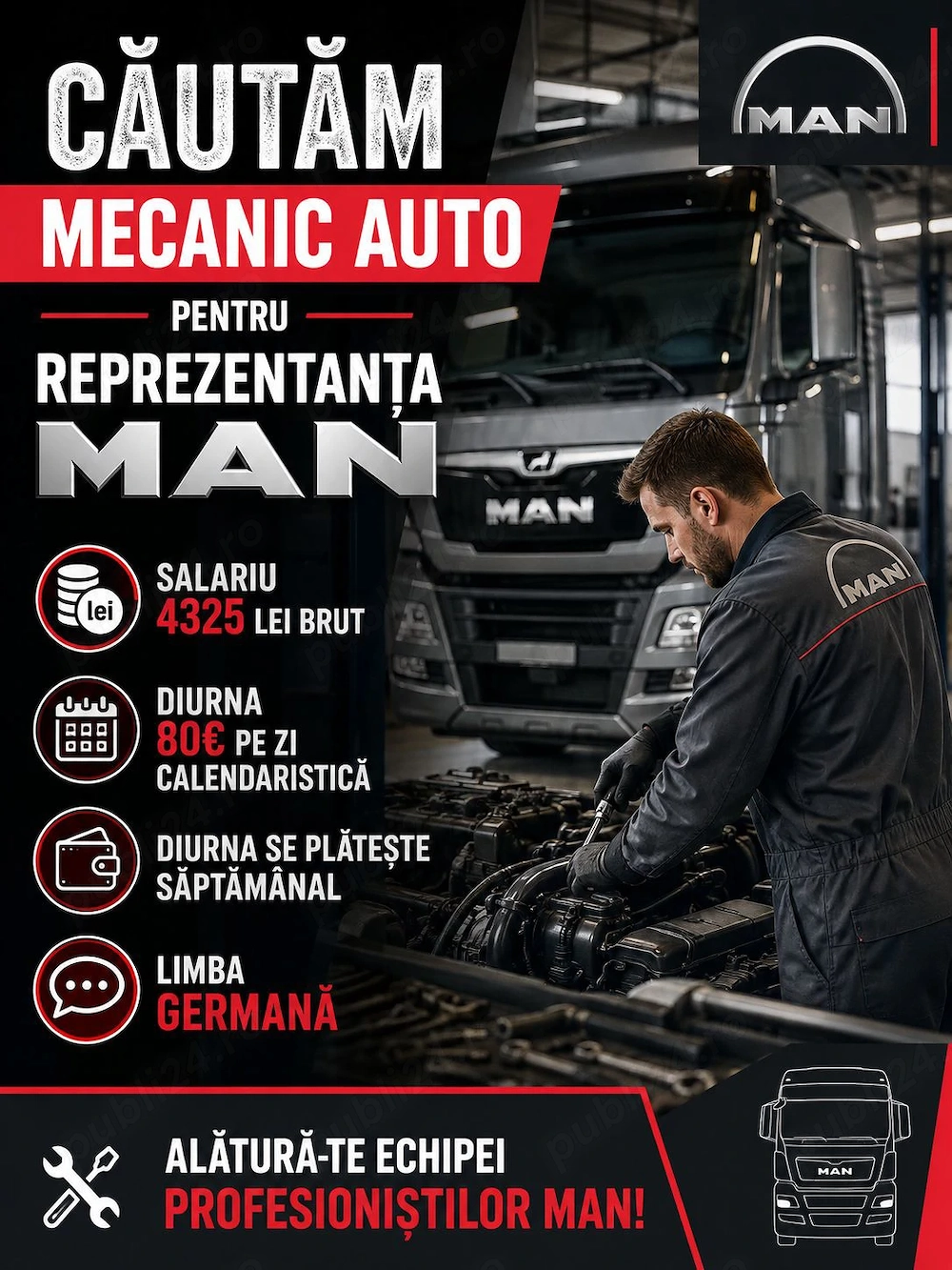 Angajăm mecanici auto pentru reprezentanța MAN