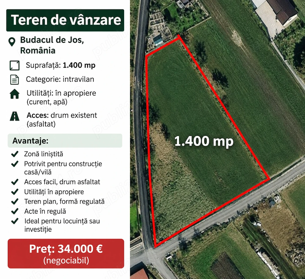 Vand teren intravilan , Comuna Budacul de jos Bistrita