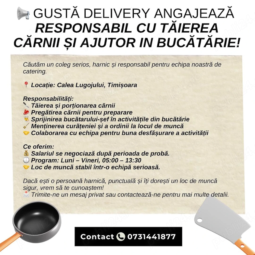 Angajam transator carne ajutor in bucatarie