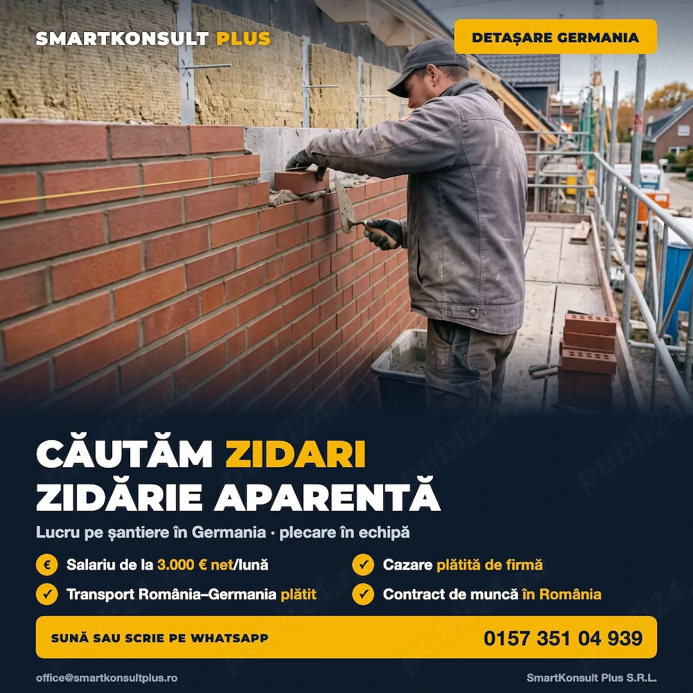 Angajăm zidari zidărie aparentă   Bocholt, Germania | 3.000   net