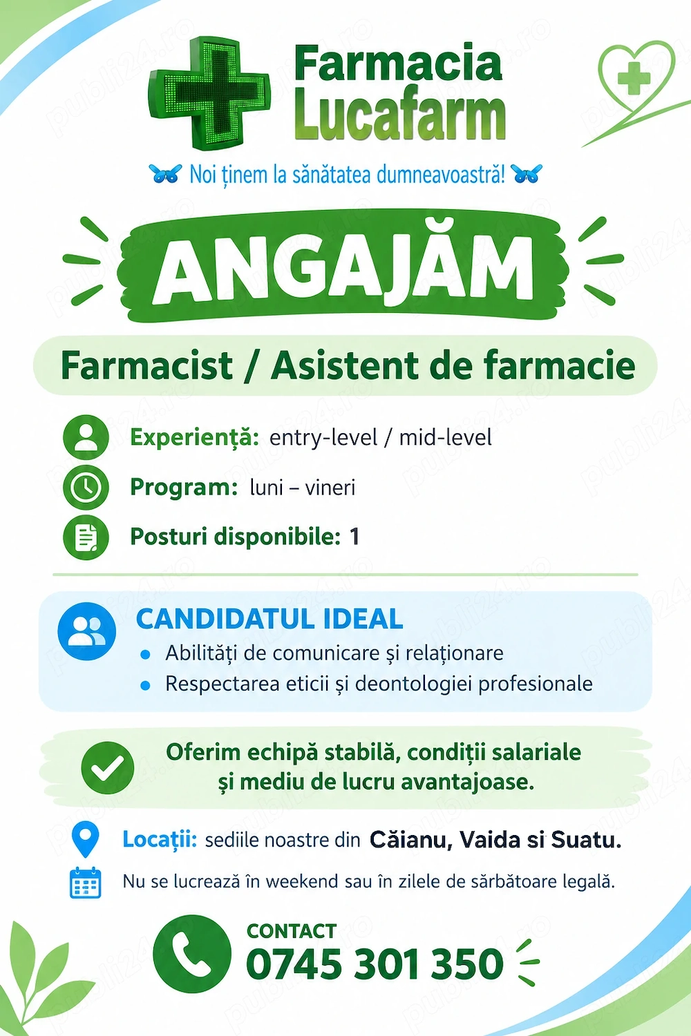 Angajam Asistent de Farmacie   Farmacist
