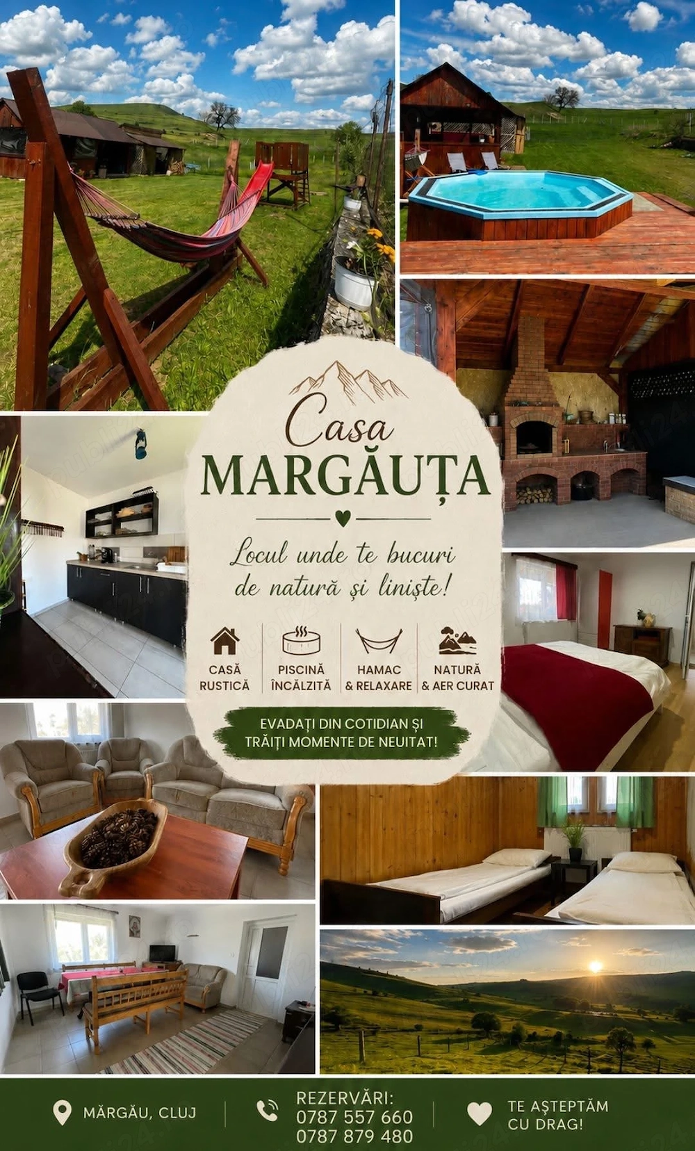 Cabană de închiriat Casa Margauta 5 camere + minipiscina inclusă 750 lei pe noapte 