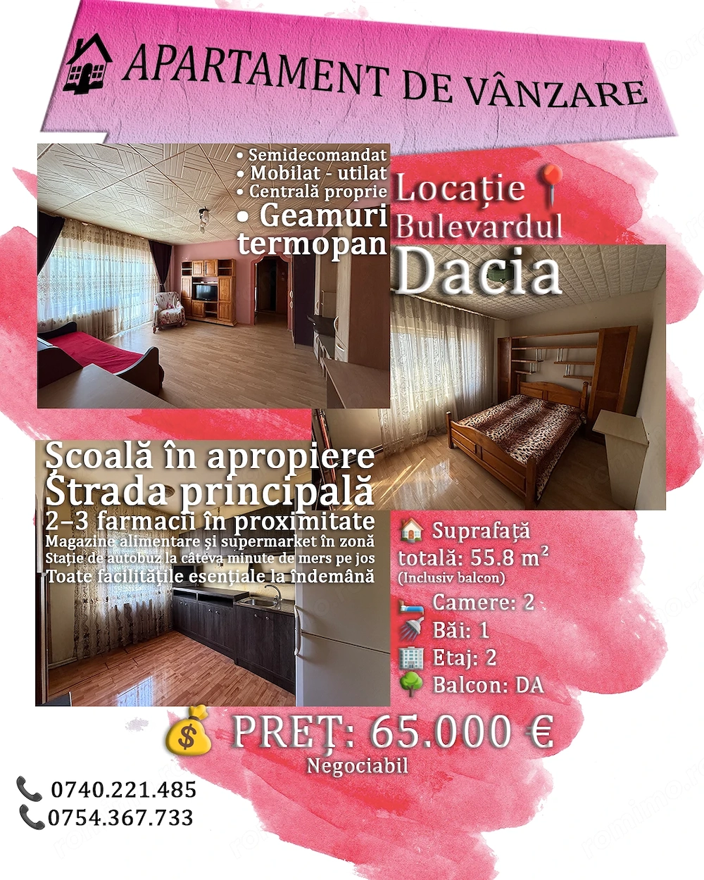 Vânzare Apartament 2 Camere - MIOVENI - 65.000  - negociabil