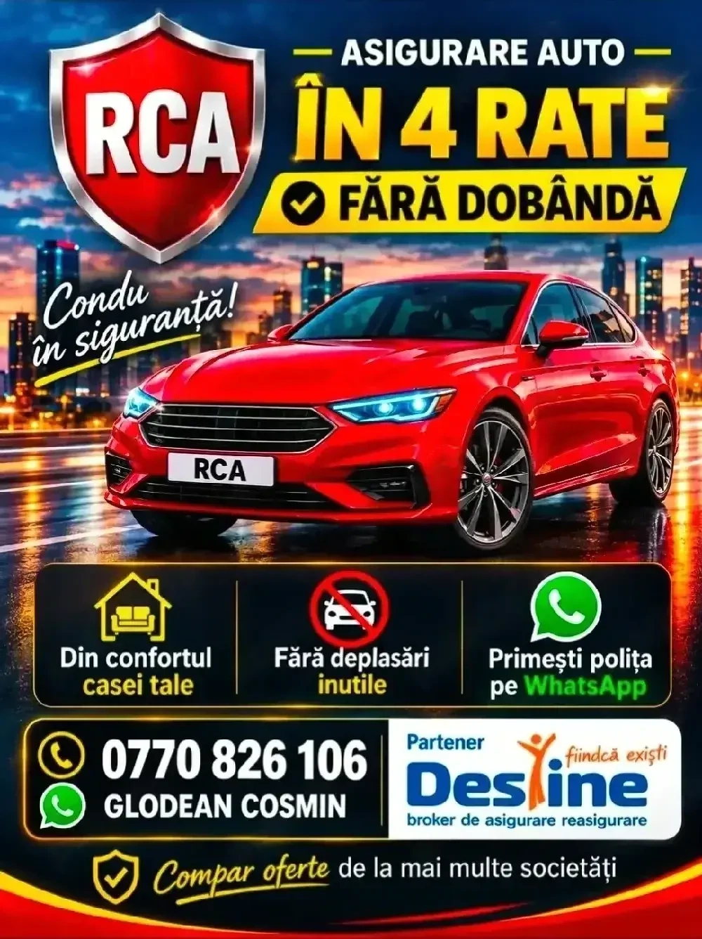  Asigurare RCA în Rate fară dobândă 