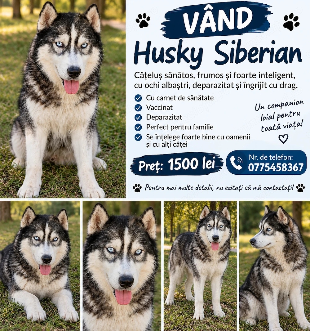 Hasky siberian un cățel frumos și inteligent