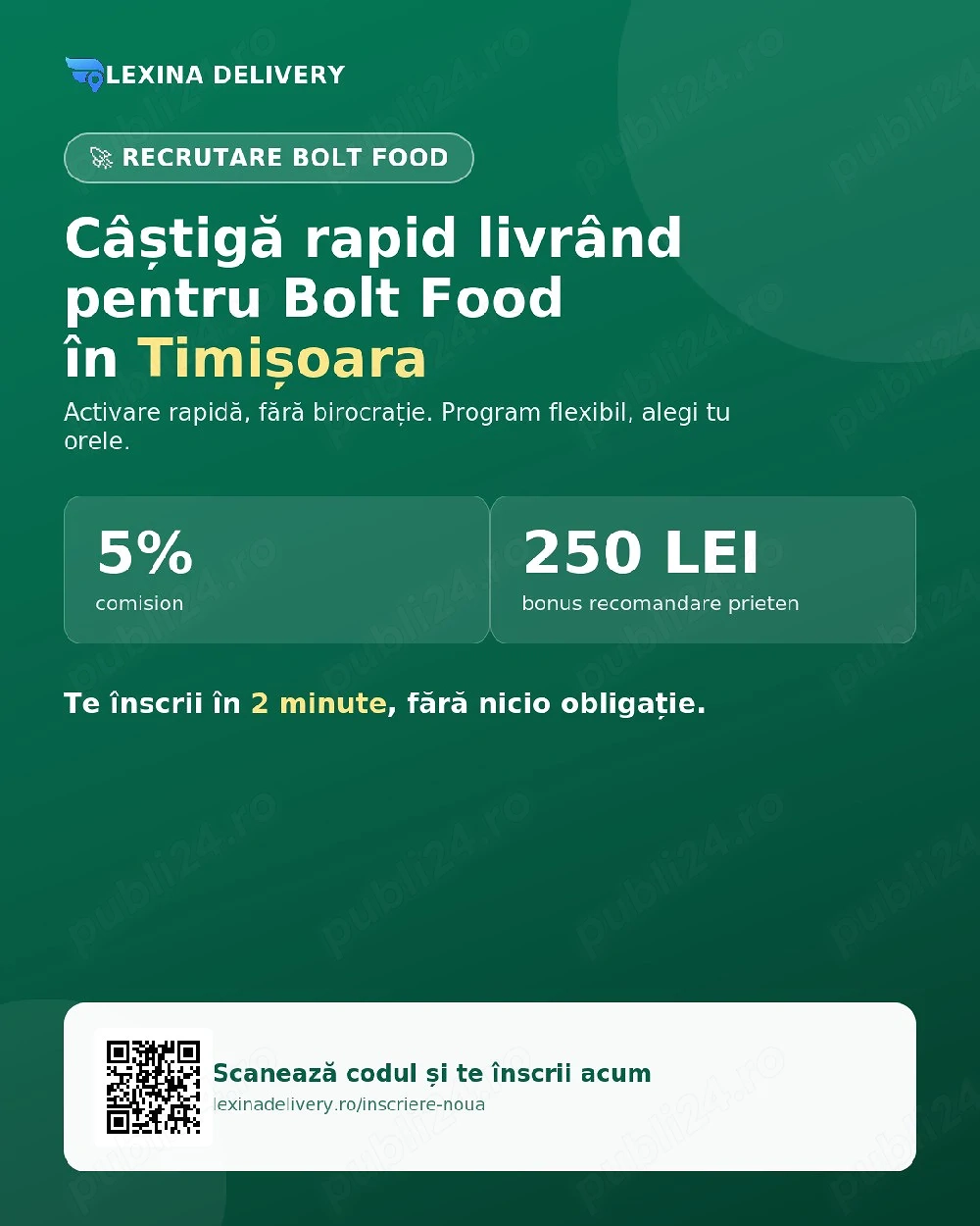 Angajăm curieri Bolt Food Timișoara   comision 5%, activare rapidă