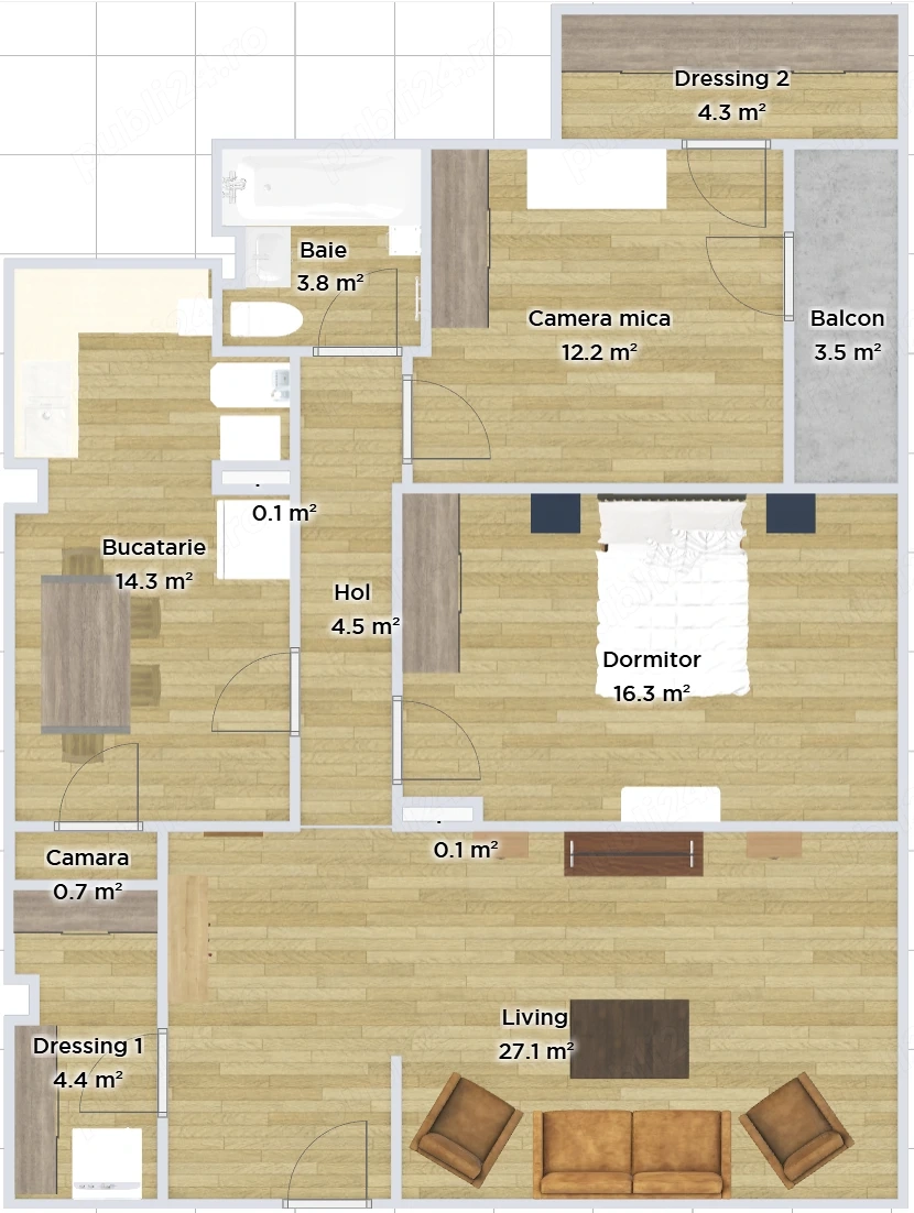 Chirie Ap. 3 camere ultracentral, Zalau, 87 m2