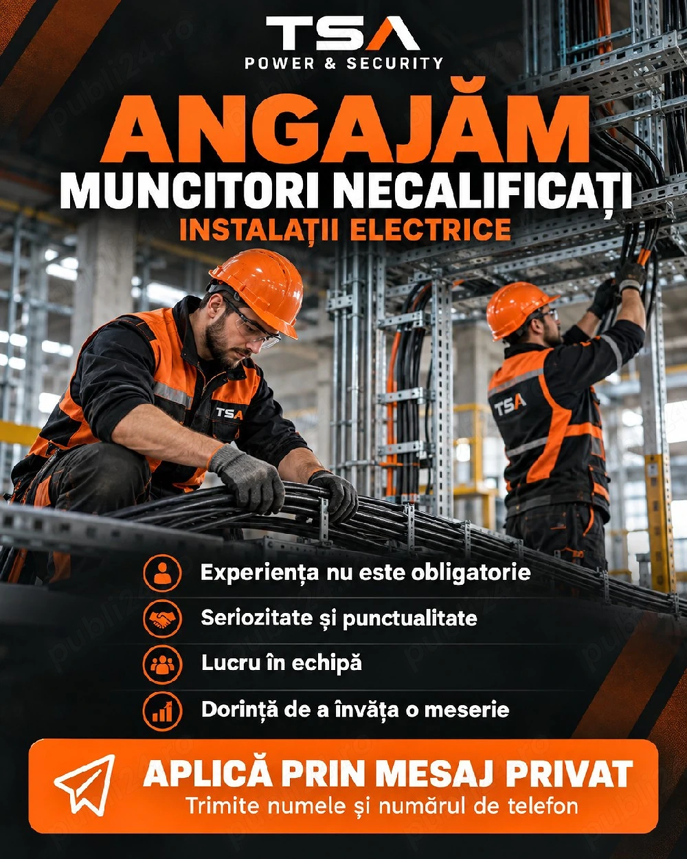 Angajare muncitori necalificați in domeniul instalațiilor electrice