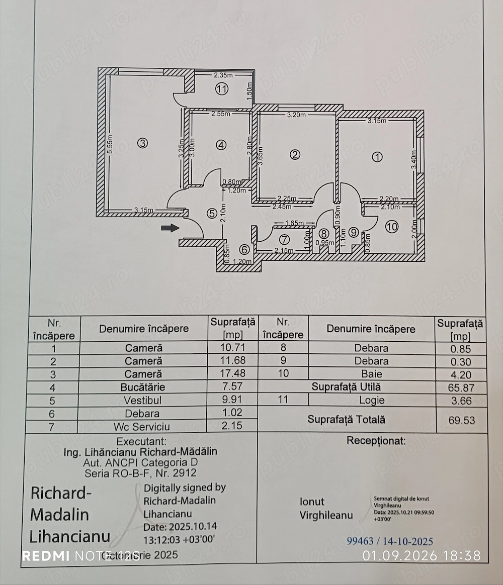 Direct proprietar: vând apartament 3 camere decomandat confort 1 sporit