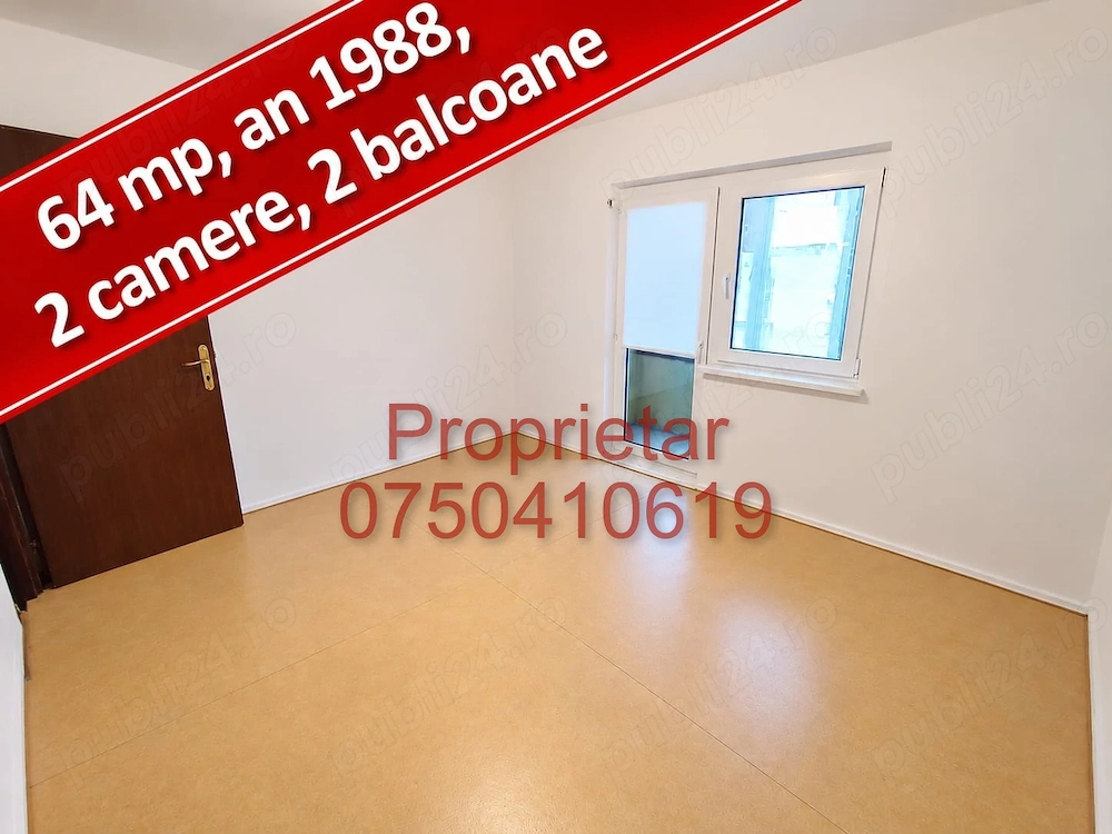 UNICAT 2 camere MARI 64mp 2 balcoane MARI 1988 etaj 4 ferestre MARI Ghica Plaza Ziduri Intre Vii