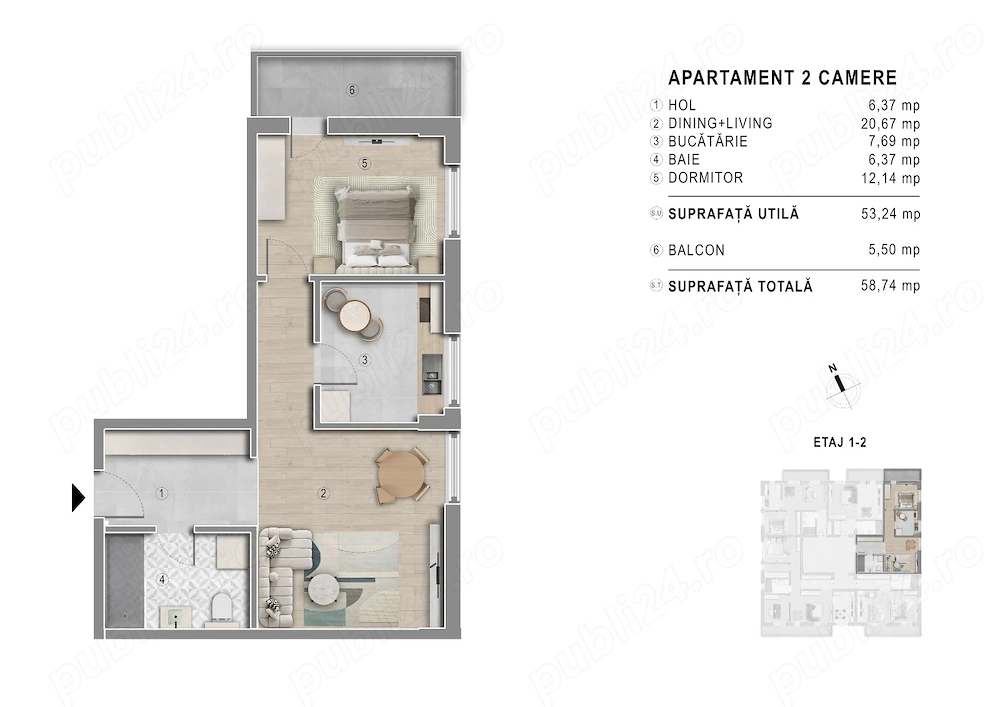 Apartament 2 camere | Bloc nou Boutique P+3E | Comision 0% | Popești Leordeni