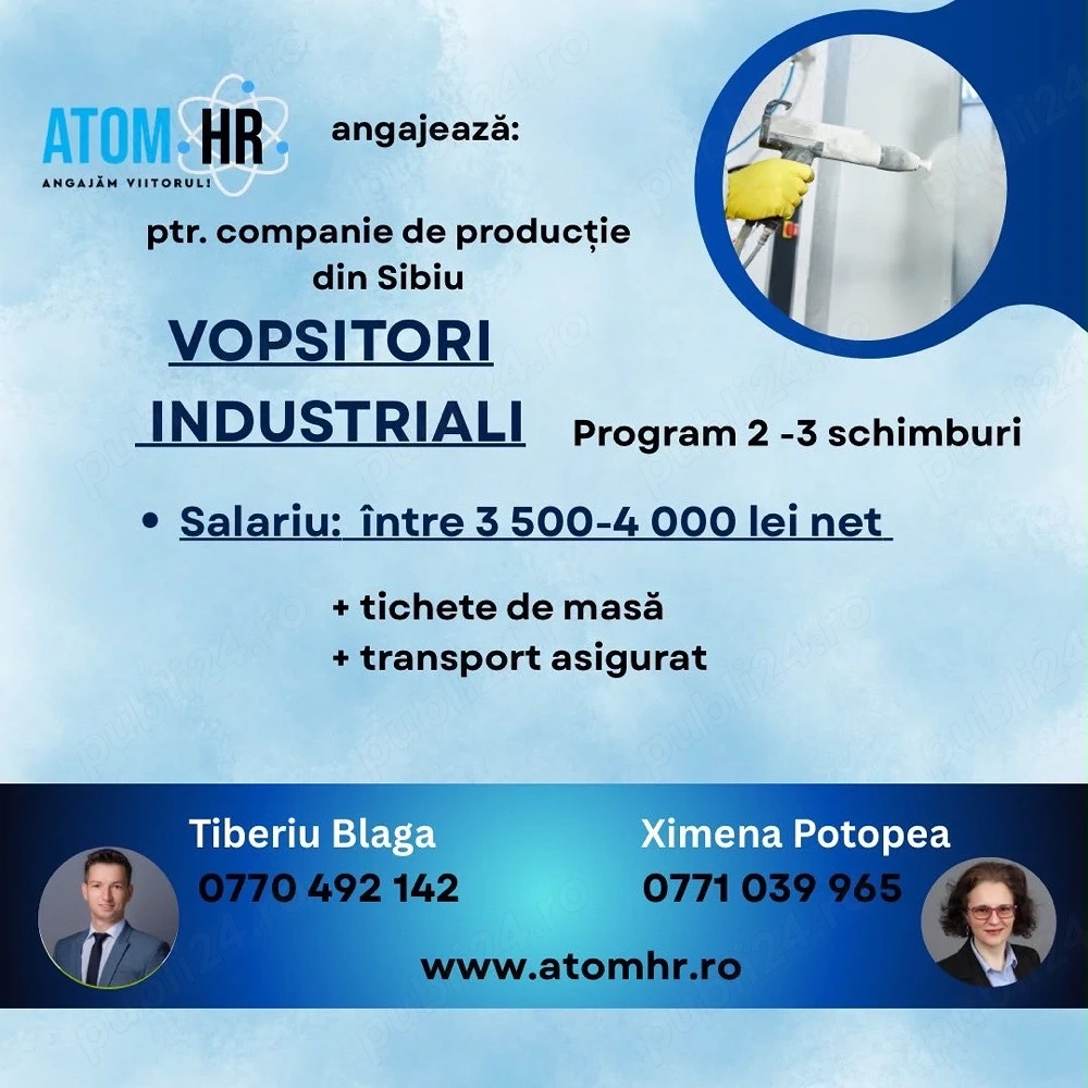 Vopsitori industriali   Sibiu | 3.500 4.000 lei net