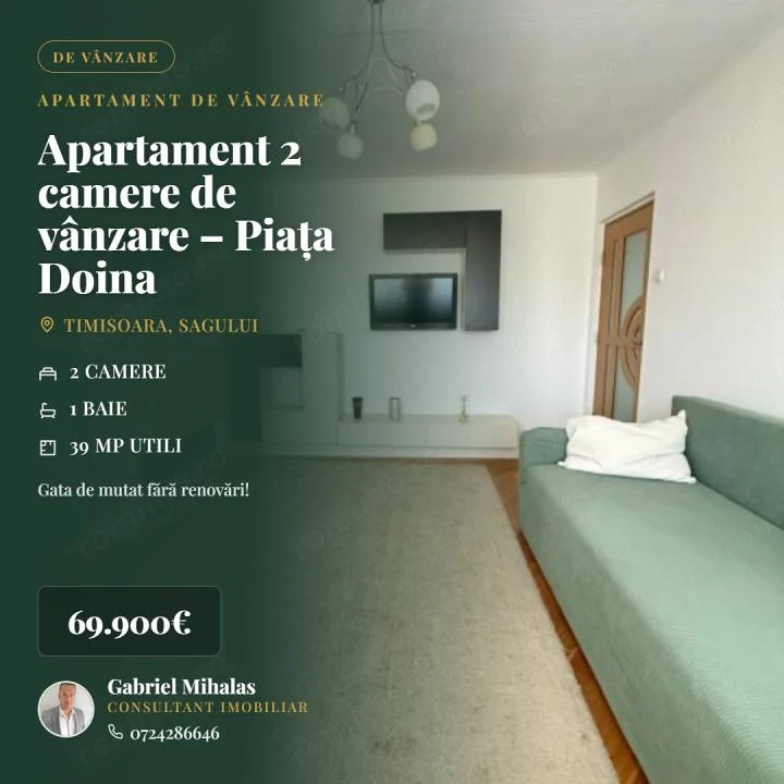 Comision 0%| Apartament 2 camere de vânzare | Calea Șagului – Piața Doina 
