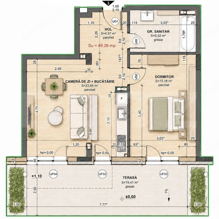 Apartament 2 camere, 49.20 mp, zona Iris 