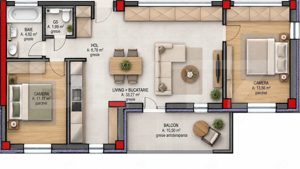 Apartament cu 3 camere, 72.20 mp, zona Terra Gardens, Comision 0