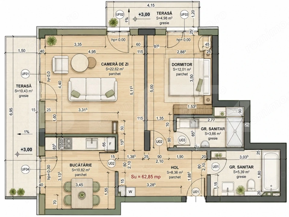 Apartament 3 camere, 62.85 mp, Comision 0, zona Iris 