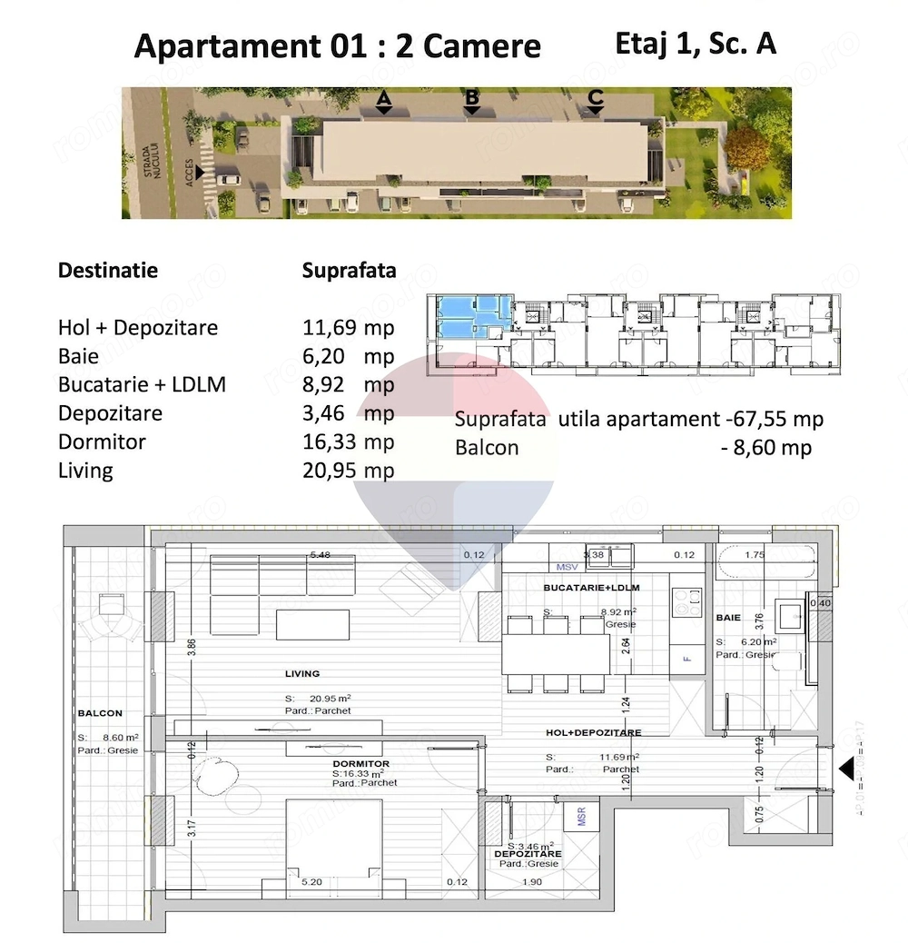 Apartament 2 camere premium, 67,55 mp utili + blacon!