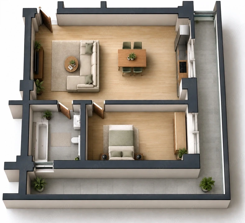 Apartament 2 camere open space Preajba - 0% comision la cumparare