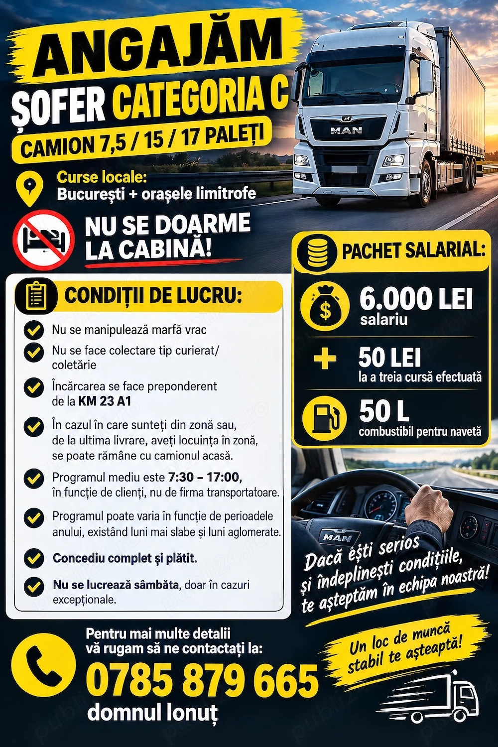 Angajăm șofer categoria C camion 7,5T