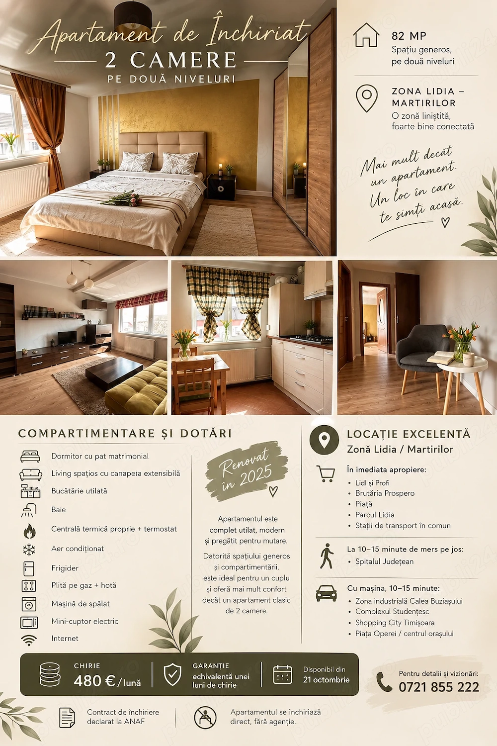 Închiriez apartament 2 camere - foarte spațios