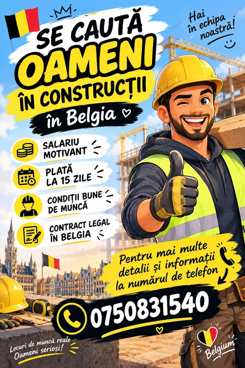 Angajăm în construcții Belgia 