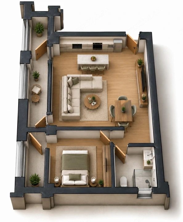Apartament 2 camere open space Preajba - 0% comision la cumparare