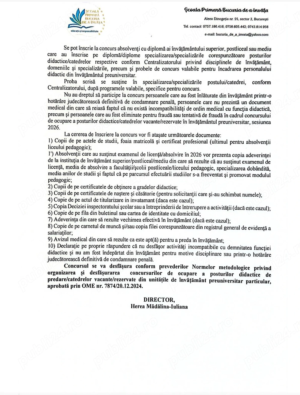 Organizam examen de titularizare pentru postul de invatatoare