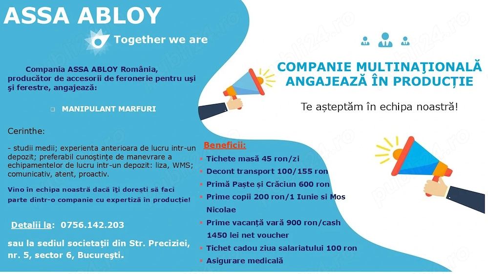 Angajam Manipulant marfuri in fabrica productie din sector 6 - Bucuresti