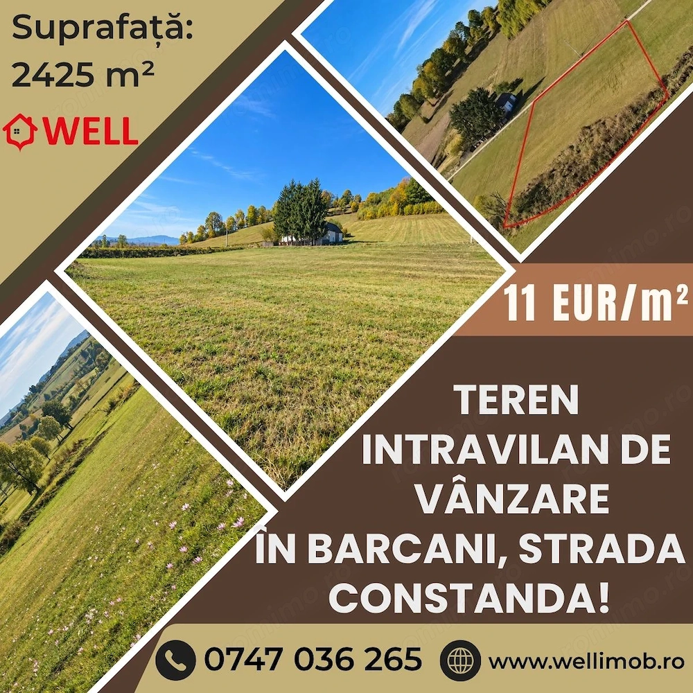 Teren intravilan de vânzare în Barcani, strada Constanda!