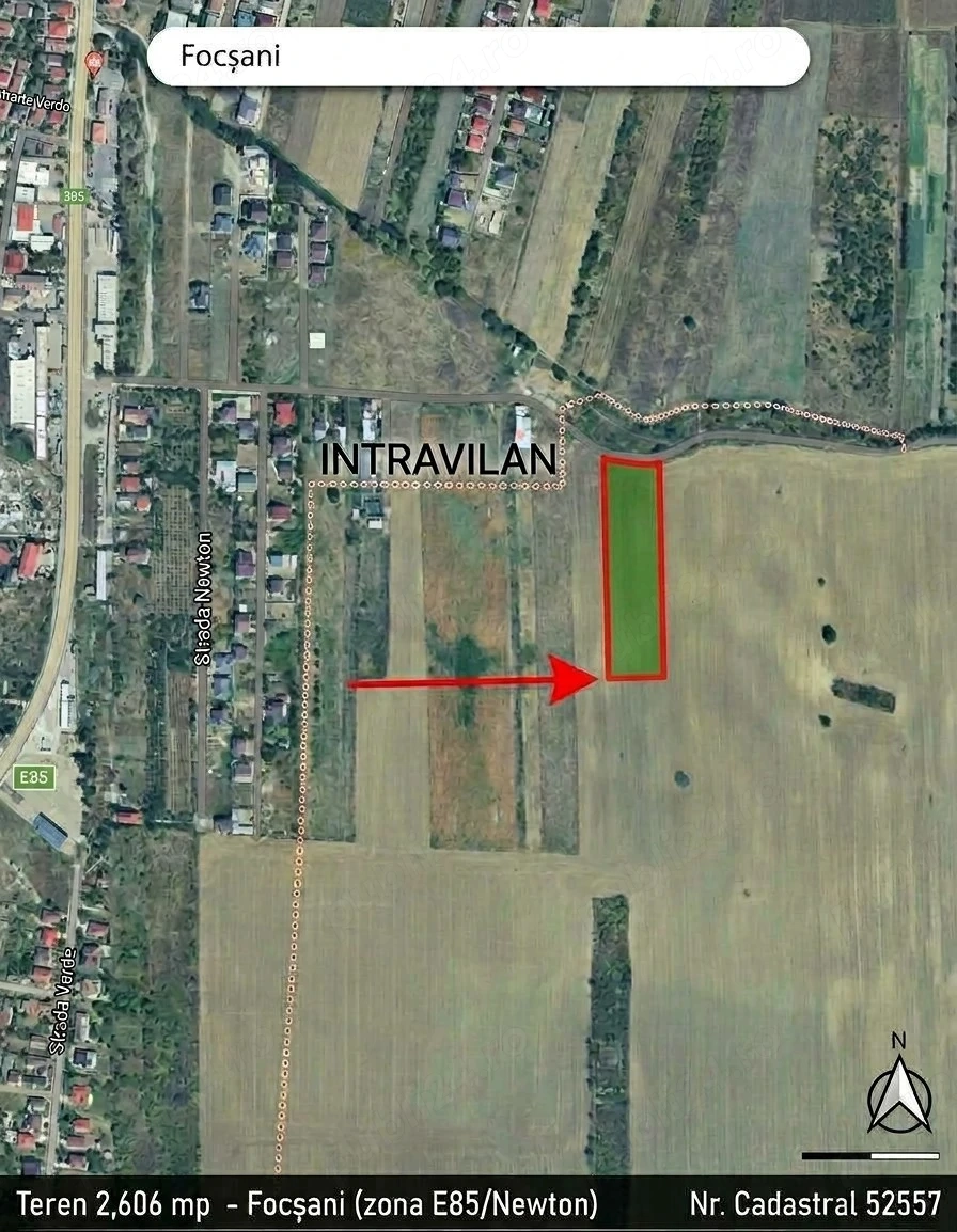 Teren 2.606 mp Focșani (zona E85   FAN Courier)   Acces Cale Privată, În Apropierea Intravilanului