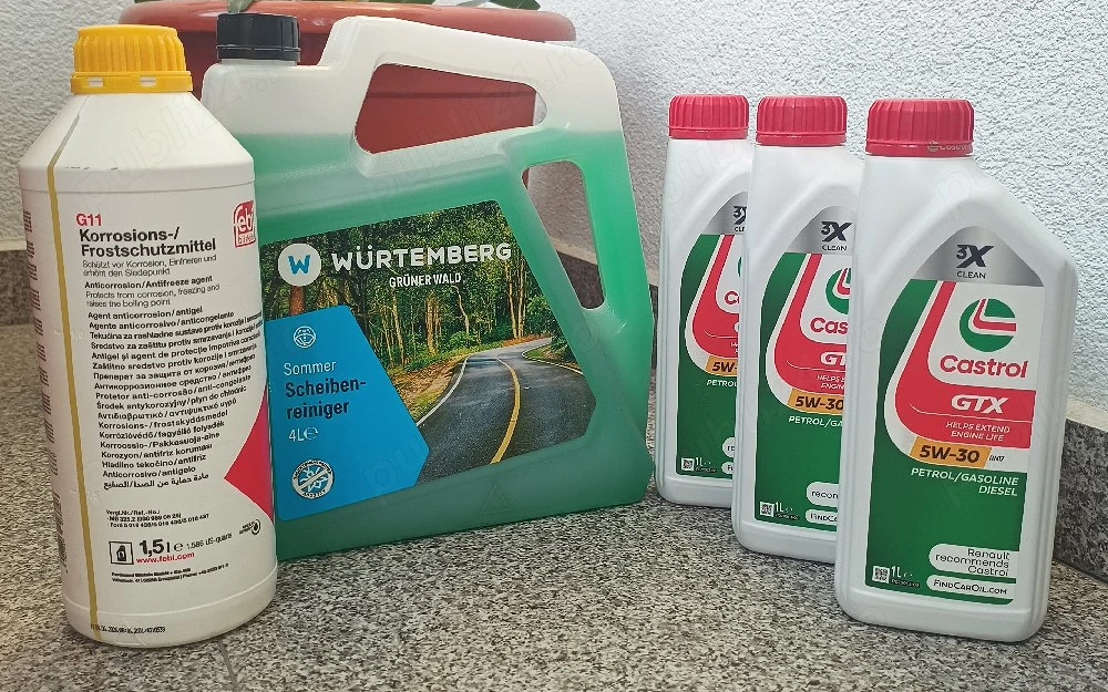 Ulei Castrol GTX RN17 3 buc | Antigel Galben Febi 1.5 litri | Lichid Parbriz Parfumat Wurtemberg