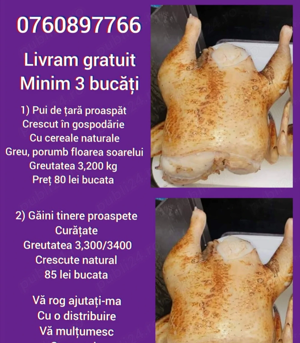 Pui de țară crescuți natural ,prospeti 