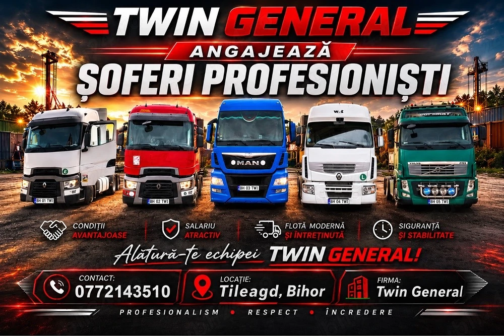 Angajez sofer c+e ,tur retur , plata saptamanl 