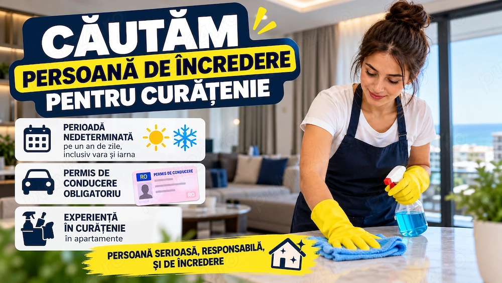 Angajam personal pentru curatenie in Constanta - Permis cat. B Necesar