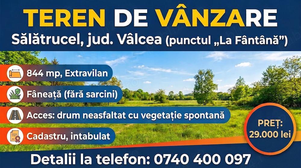 Vând Teren 844 mp Extravilan   Sălătrucel, Jud. Vâlcea