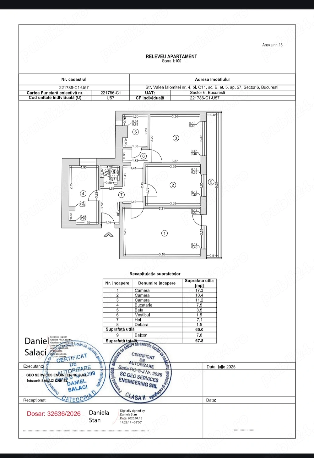 Vând apartament 3 camere 