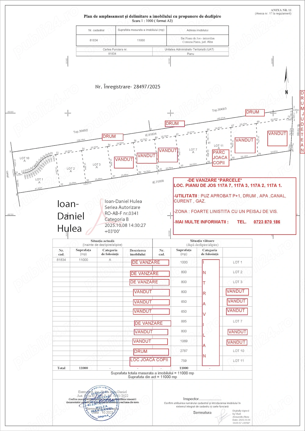 Teren pentru "construire" cu puz aprobat de vanzare