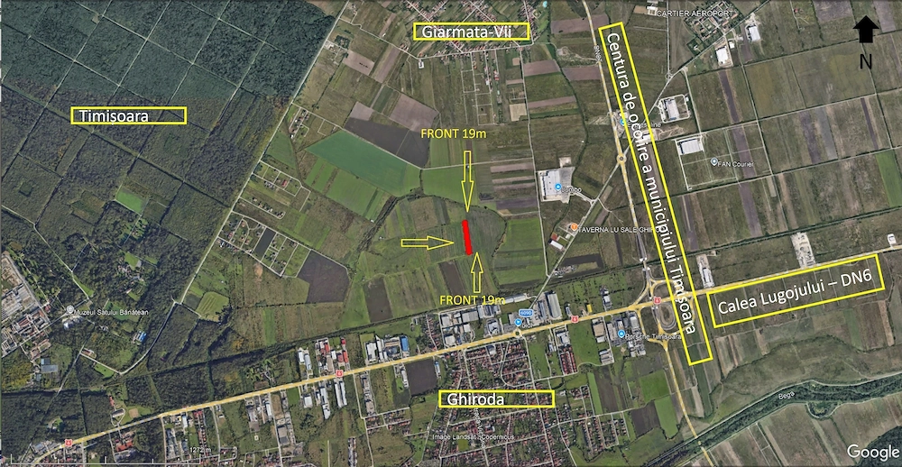 Ghiroda 4037 mp | Front Dublu 19 m | Teren Constructii Rezidentiale (apartamente 1- 5 camere)