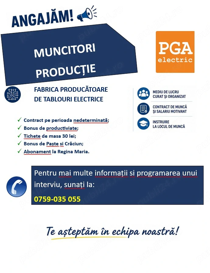 PGA Electric angajeaza muncitori productie